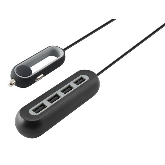 Ksix Carregador de Carro 4 USB 1.5m Preto