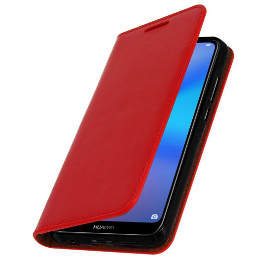 Avizar Funda de Cuero Roja con Función Soporte para Huawei P20 Lite