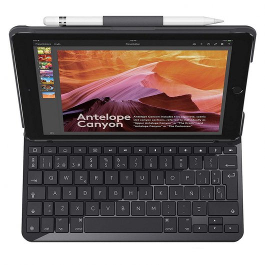 Logitech Slim Folio Funda con Teclado Bluetooth Qwerty Español Negro para iPad 2017/2018