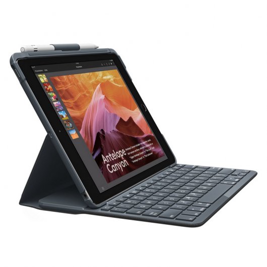 Logitech Slim Folio Funda con Teclado Bluetooth Qwerty Español Negro para iPad 2017/2018