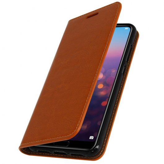 Funda Huawei P20 de cuero billetera Función soporte - Camel