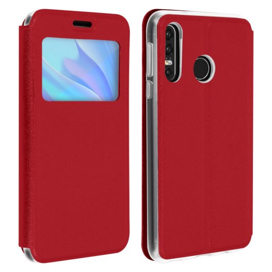 Avizar Capa Livro com Janela Vermelha para Huawei P30 Lite