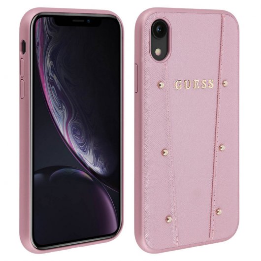 Guess Carcasa Rígida Textil Rosa para iPhone XR