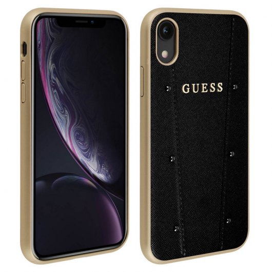 Guess Carcasa Rígida Textil Negra para iPhone XR
