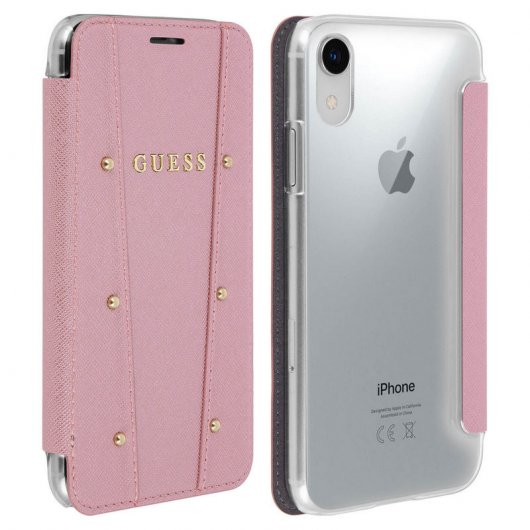 Guess Funda Libro Textil Rosa para iPhone XR