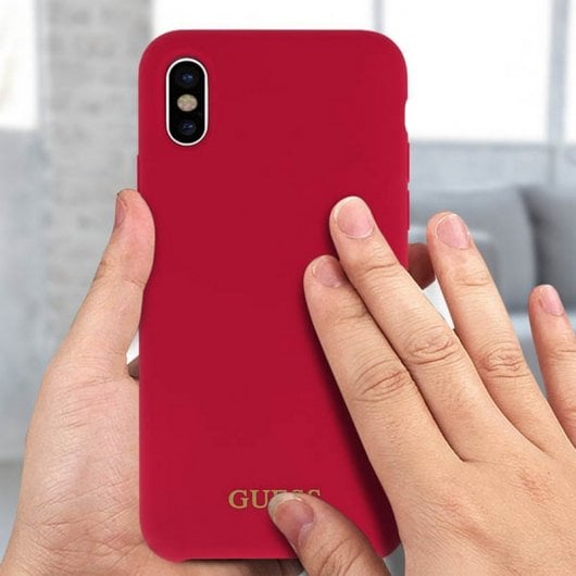Coque Guess en silicone rouge doux au toucher pour iPhone X/XS