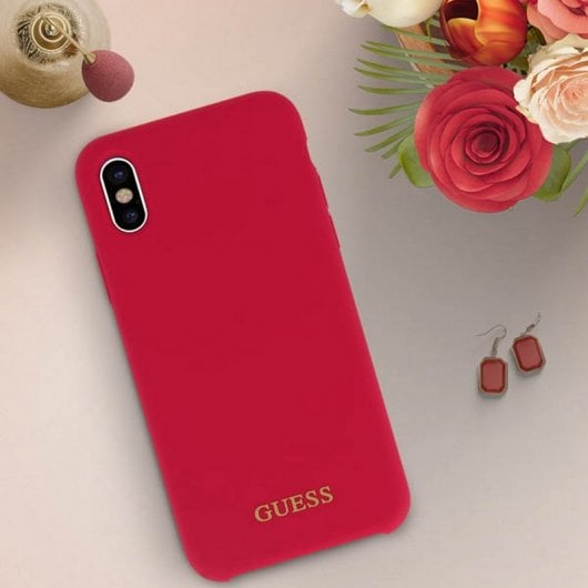 Coque Guess en silicone rouge doux au toucher pour iPhone X/XS