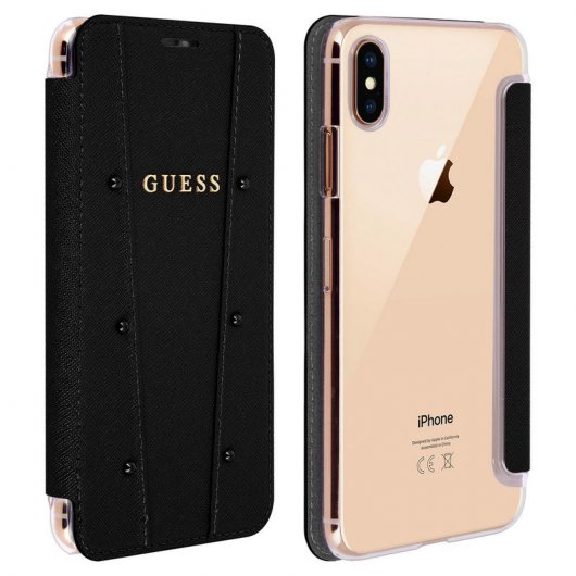 Guess Capa Livro Têxtil Preta para iPhone XS Max