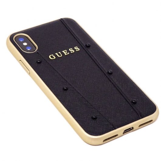 Guess Funda Rígida Textil Negra para iPhone X/XS