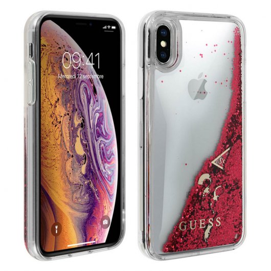 Guess Funda Rígida con Purpurina Roja para iPhone X/XS
