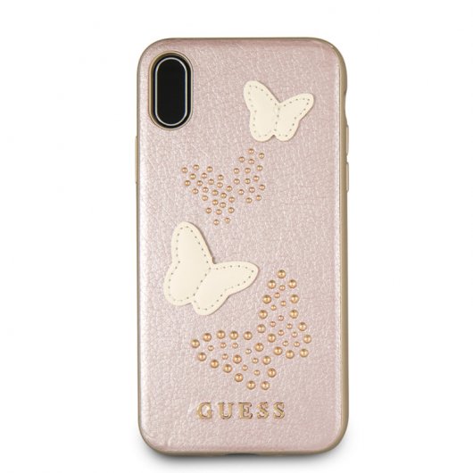 Guess Capa Rígida Rosa com Borboletas para iPhone X/XS