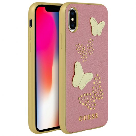 Guess Capa Rígida Rosa com Borboletas para iPhone X/XS