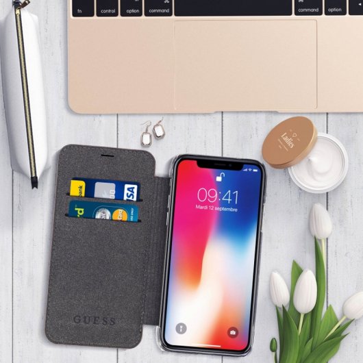 Guess Funda Libro Monograma Marrón para iPhone X/XS