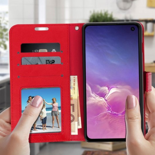 Custodia a portafoglio Avizar vintage rossa per Samsung Galaxy S10e