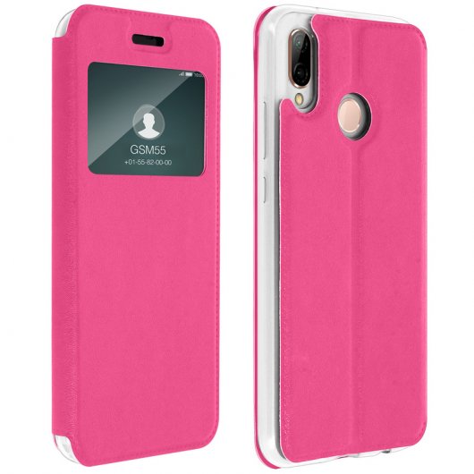 Avizar Capa Livro com Janela e Suporte Rosa para Huawei P20 Lite