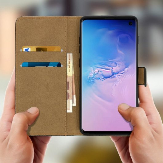 Avizar Capa Carteira de Couro Preta para Samsung Galaxy S10e