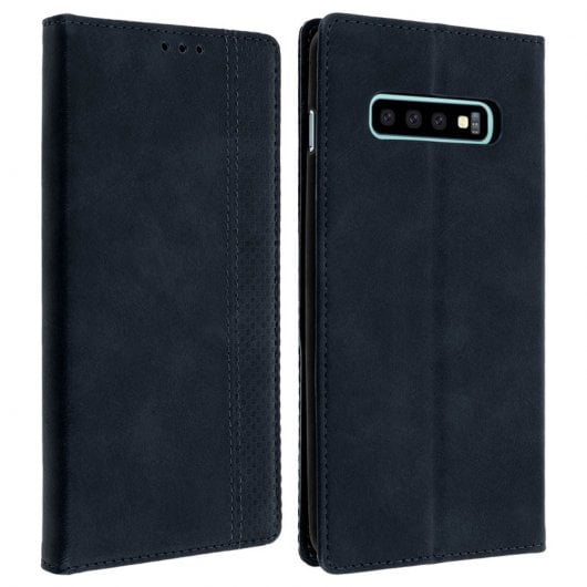 Avizar Funda Tipo Libro Billetera Vintage Azul Oscuro para Samsung Galaxy S10