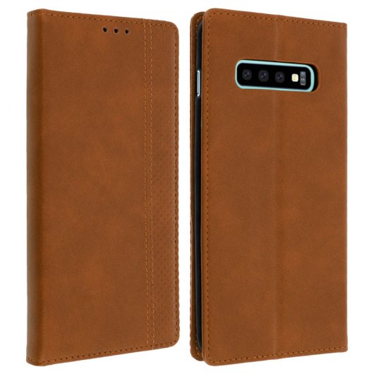 Avizar Funda Tipo Libro Billetera Vintage Marrón para Samsung Galaxy S10