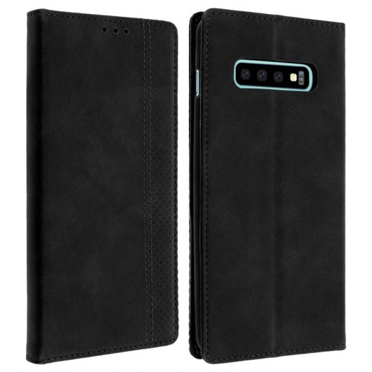 Avizar Funda Tipo Libro Billetera Vintage Negra para Samsung Galaxy S10
