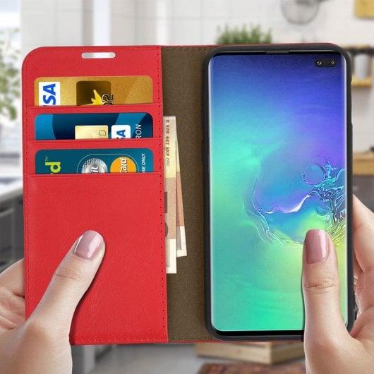 Custodia a libro Avizar in pelle rossa per Samsung Galaxy S10 Plus