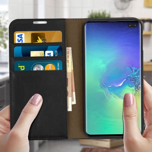 Custodia a libro Avizar in pelle nera per Samsung Galaxy S10 Plus