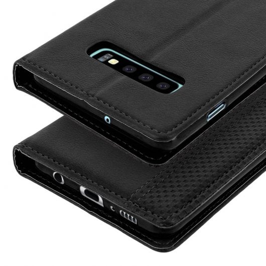 Custodia a libro a portafoglio vintage nera Avizar per Samsung Galaxy S10 Plus