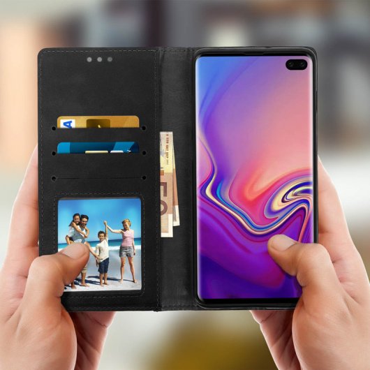 Custodia a libro a portafoglio vintage nera Avizar per Samsung Galaxy S10 Plus