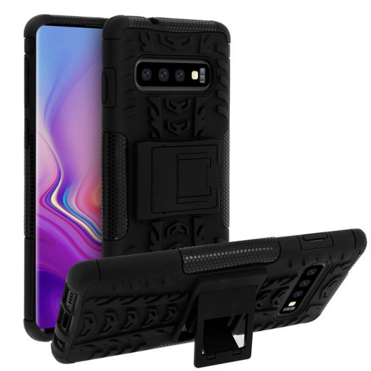Avizar Capa de Silicone Reforçada com Suporte Preta para Samsung Galaxy S10 Plus