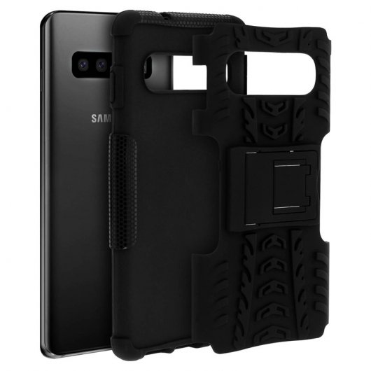 Avizar Capa de Silicone Reforçada com Suporte Preta para Samsung Galaxy S10 Plus
