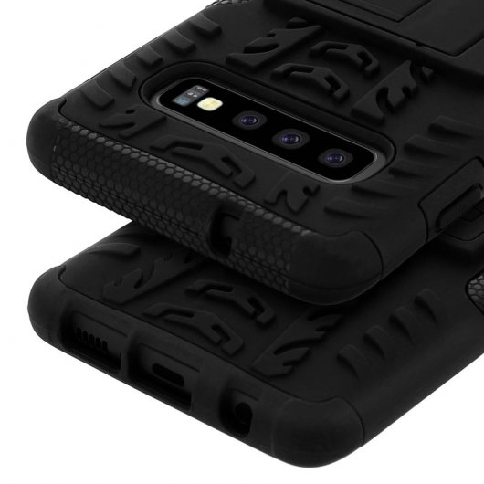 Avizar Capa de Silicone Reforçada com Suporte Preta para Samsung Galaxy S10 Plus