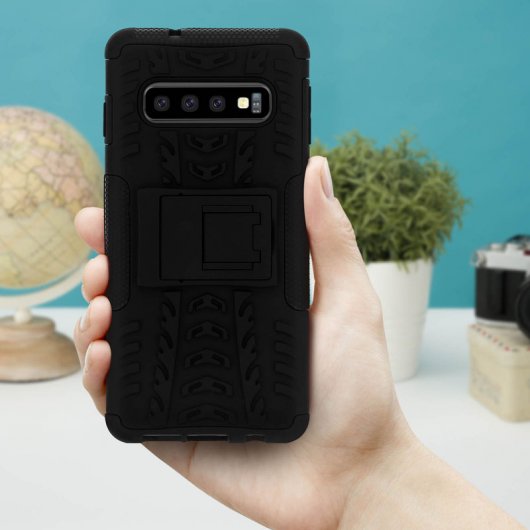 Avizar Capa de Silicone Reforçada com Suporte Preta para Samsung Galaxy S10 Plus