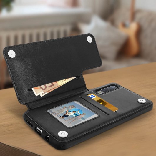 Forcell Wallet Funda Cartera Negra para Samsung Galaxy A7 (2018)