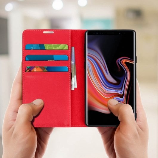 Avizar Funda Cartera de Cuero Rojo para Samsung Galaxy Note 9