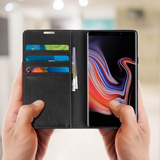 Étui portefeuille en cuir noir Avizar pour Samsung Galaxy Note 9