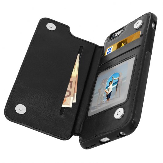 Forcell Wallet Funda Cartera Negra para Apple iPhone 6 / 6S