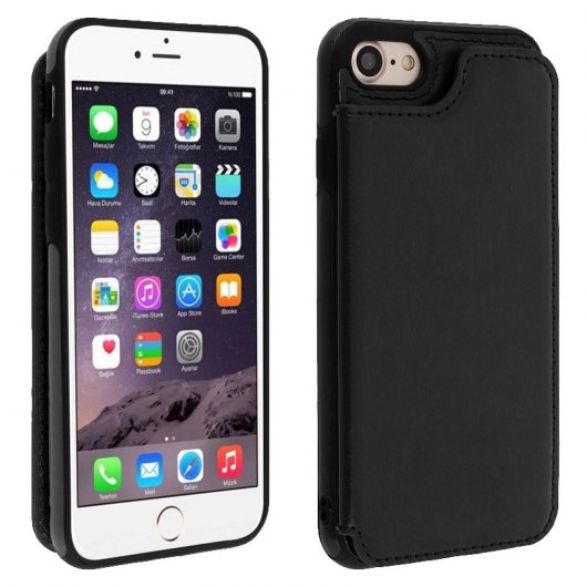 Forcell Wallet Funda Cartera Negra para Apple iPhone 7 / 8