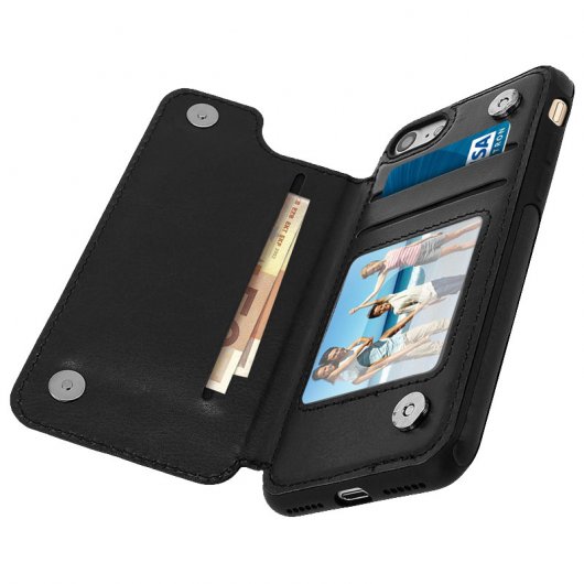 Forcell Wallet Funda Cartera Negra para Apple iPhone 7 / 8