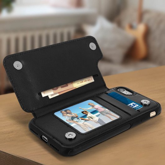 Forcell Wallet Funda Cartera Negra para Apple iPhone 7 / 8