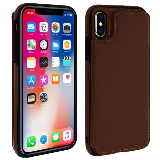 Forcell Wallet Funda Cartera Marrón para Apple iPhone X / XS