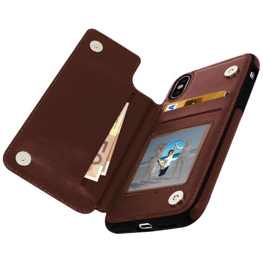 Forcell Wallet Funda Cartera Marrón para Apple iPhone X / XS