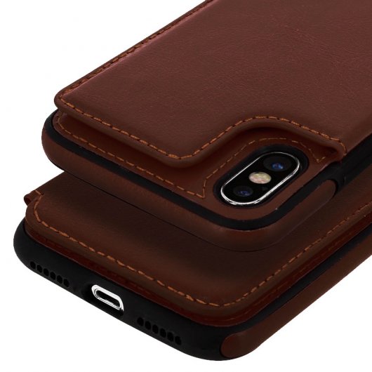 Forcell Wallet Funda Cartera Marrón para Apple iPhone X / XS