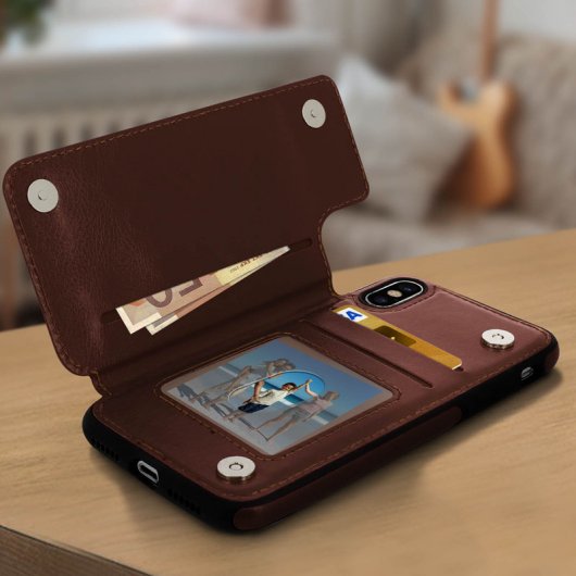 Forcell Wallet Funda Cartera Marrón para Apple iPhone X / XS