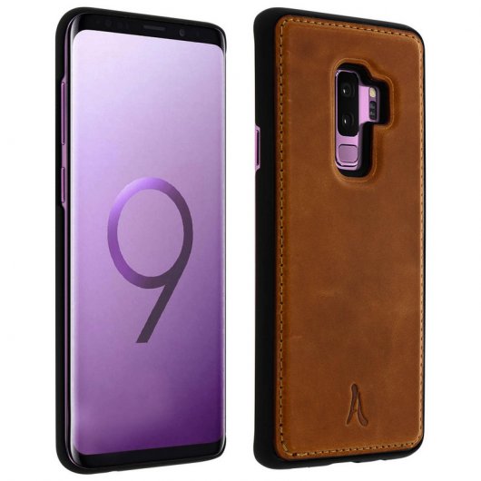 Étui en cuir véritable Akashi Camel pour Samsung Galaxy S9 Plus