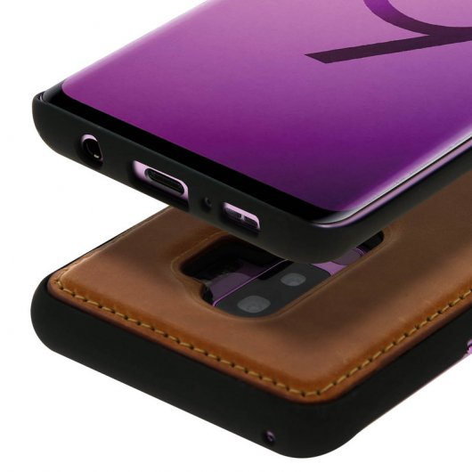 Étui en cuir véritable Akashi Camel pour Samsung Galaxy S9 Plus