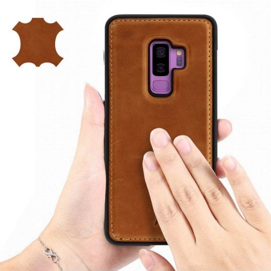 Étui en cuir véritable Akashi Camel pour Samsung Galaxy S9 Plus