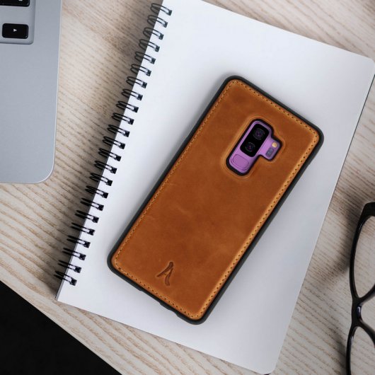 Étui en cuir véritable Akashi Camel pour Samsung Galaxy S9 Plus
