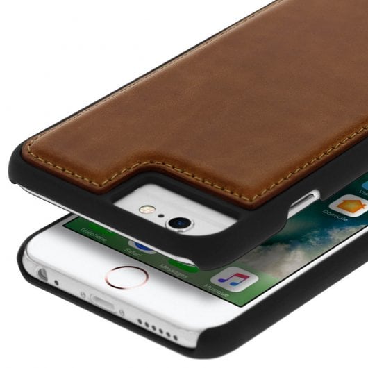 Étui Akashi en cuir véritable camel pour iPhone 6/6S/7/8