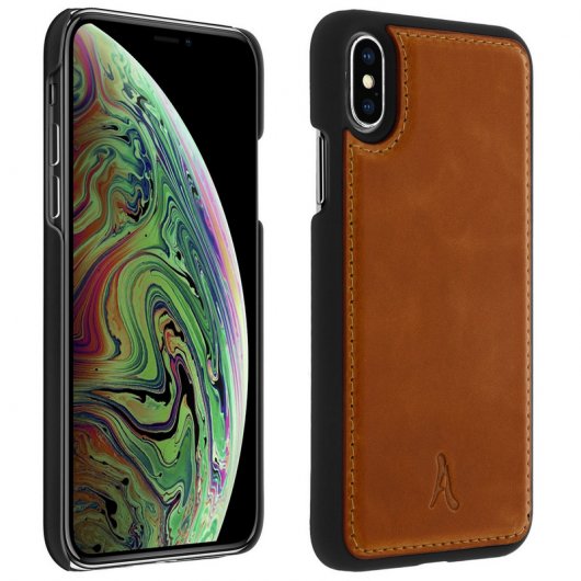 Akashi Funda de Piel Genuina Camel para iPhone X/XS
