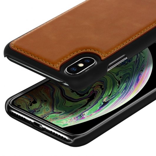 Akashi Funda de Piel Genuina Camel para iPhone X/XS