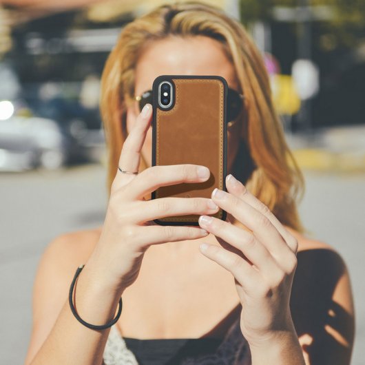 Akashi Funda de Piel Genuina Camel para iPhone X/XS